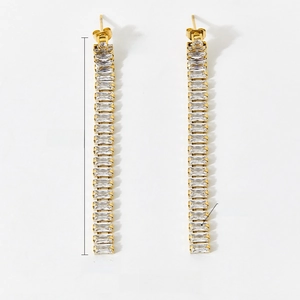 Detailed dimensions of long tassel stainless steel earrings with cubic zirconia stones