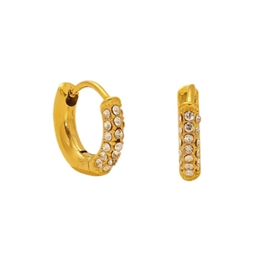 18K gold-plated stainless steel hoop earrings with sparkling white pavé crystals for women