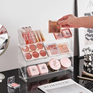 Three-tier transparent acrylic makeup organizer for eye palettes and lipsticks