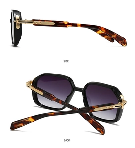 Détail de lunettes aviateur carrées vintage avec branches écailles et accents dorés