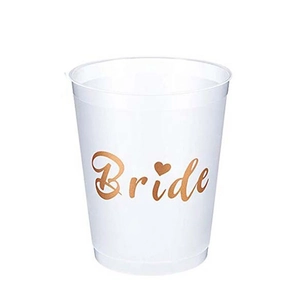 Vaso blanco traslúcido Bride Tribe con letras oro rosa para fiestas de despedida de soltera