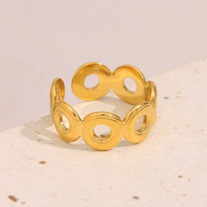 Bague ouverte minimaliste en acier inoxydable plaqué or 18K avec cercle géométrique