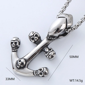Punk style stainless steel cross pendant featuring gothic skull and alien design elements