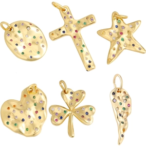 Copper Colorful Zircon Charms Gold Plated Heart Cross Starfish Clover Wing For DIY Jewelry Making Accessory