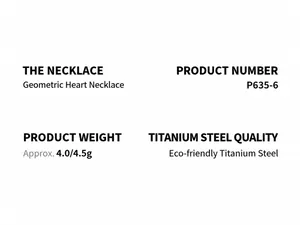 Specifications for geometric heart pendant necklace made of durable titanium steel
