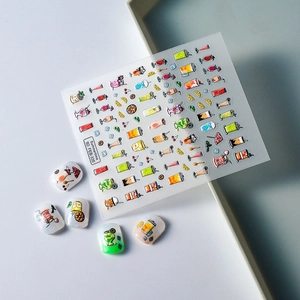 5D embossed summer drink nail stickers with colorful fruit and cocktail patterns