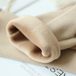 Winter thermal beige gloves with fleece lining and touch screen feature for women