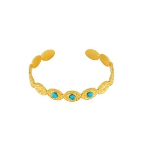 Minimalist gold-plated stainless steel open cuff bracelet with blue turquoise stones