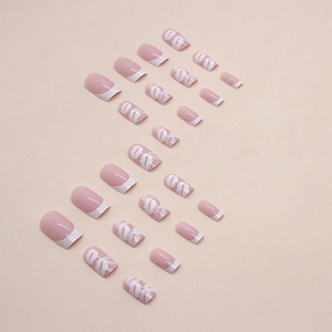 White French minimalist press-on nails with sexy lip print and marble art pattern