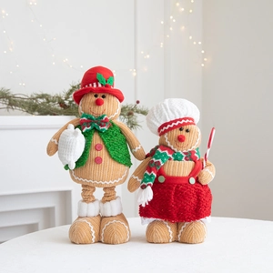 Paire de figurines de Noël bonhommes de pain d'épices tricotés pour décor de fête