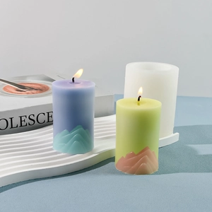 DIY alpine mountain candle mold with finished aromatherapy wax candles for home decor