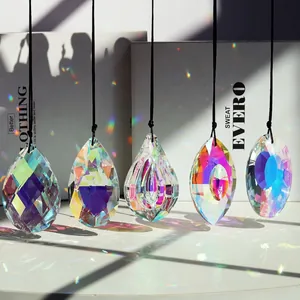 Five assorted AB crystal suncatchers with iridescent coating and rainbow light refraction