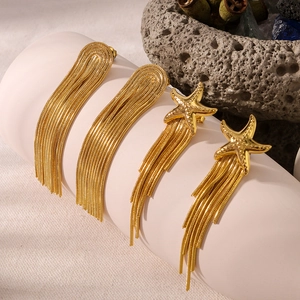 Elegant 18k gold stainless steel starfish tassel earrings for a summer beach look