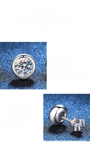 Macro shot of 1ct Moissanite stud earring showing brilliant cut and S925 silver setting