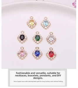 Macro shot of colorful oval crystal charms with gold-plated copper for DIY jewelry making