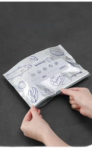 Detail showing the slider lock mechanism and date label on the thick food storage bag