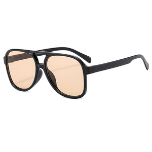 Classic double bridge aviator sunglasses with black frame and brown lenses for outdoors
