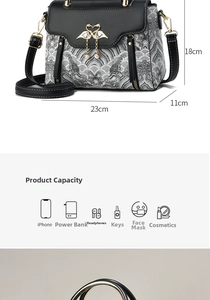 Detailed size 23x18x11cm view showing spacious interior for phone and cosmetics