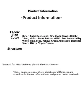 Detailed size and material specification chart for the portable crossbody phone bag