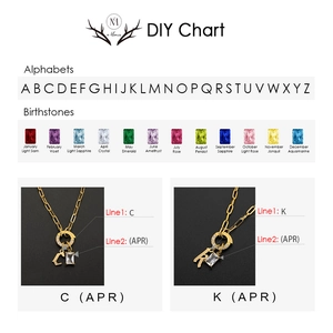DIY chart for eManco titanium steel necklace with alphabet and birthstone charms