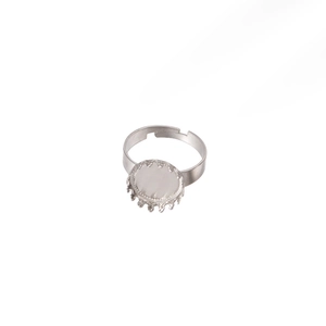 Adjustable silver stainless steel ring base with round blank tray for DIY jewelry making