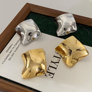 Irregular Geometric Stud Earrings Wavy Twisted Metallic Polished Minimalist Fashion Jewelry With Silver Earring Post For Women