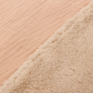 Pink muslin and fleece double-layered baby blanket with soft sheepskin velvet texture
