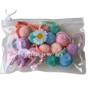 Set of 20 macaron colored plush hair ties in a daisy zipper bag for girls and women
