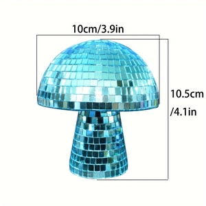 Close-up of blue mushroom disco ball decoration with size 10x10.5cm on white background