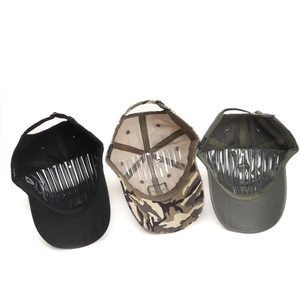 Detail of baseball cap interior showing durable stitching and adjustable metal buckle strap