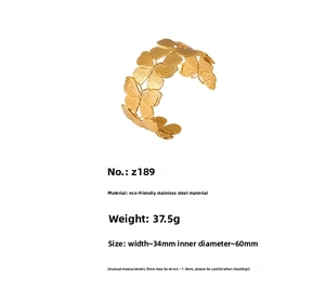 Detailed size and weight specs for the 18k gold plated stainless steel butterfly cuff