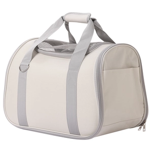 Trasportino beige portatile per animali con finestra a rete e manico per gatti e cani