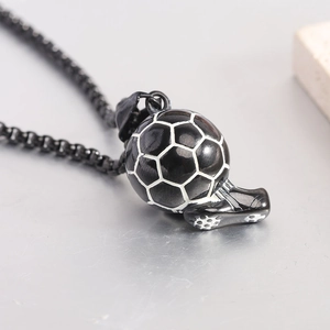 Collier Pendentif Ballon De Football Acier Inoxydable 304 Noir Hip Hop Bijoux Sport Pour Hommes Athlètes