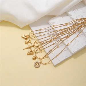 Minimalist Pendant Necklace Stainless Steel Titanium Heart Star Moon Dainty Snake Chain Jewelry For Women Elegant Ins Style