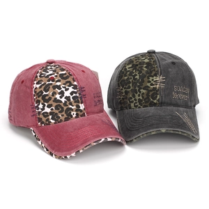 Vintage washed baseball cap with leopard print patch and Sunday Forever embroidery