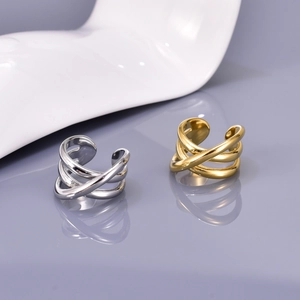 Three-layer multi-strand intertwined 18K stainless steel ring in gold and silver finish