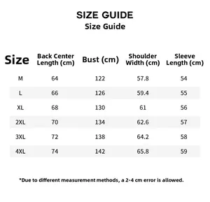 Guide des tailles détaillé pour veste en cuir à épaules tombantes avec mesures précises