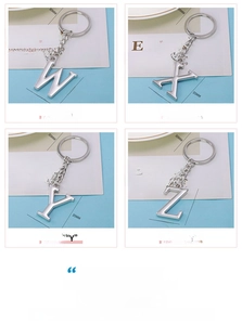 Detailed dimensions of silver zinc alloy alphabet keychains W, X, Y, and Z styles