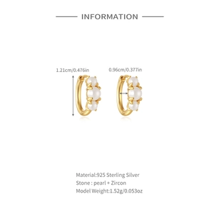 Detailed size specifications and material info for silver pearl zircon earrings