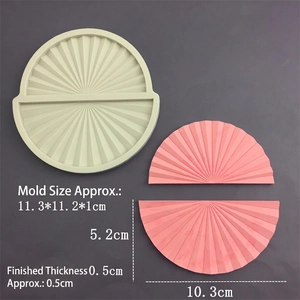 Silicone mold set for Chinese folding fans with fine textures for cakes and resin crafts