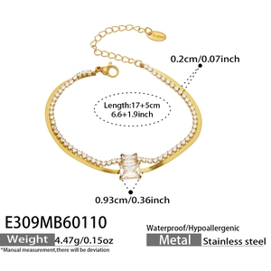 Detailed size specifications for the gold layered snake and tennis chain bracelet