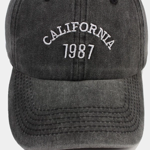 Retro washed dark gray baseball cap with white CALIFORNIA 1987 embroidery