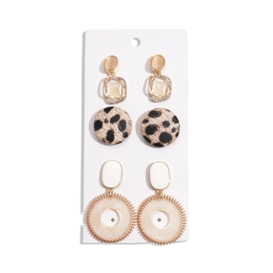 Lot de 6 boucles d'oreilles vintage avec strass, résine et motif léopard sur carte