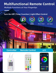 Smart RGB LED controller set with Bluetooth app control and 24-key remote for strip lighting