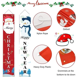 Christmas and New Year outdoor banner set with Santa and Snowman in durable Oxford cloth