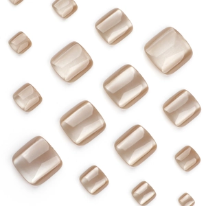 Minimalist light brown cat-eye press-on toenails with glossy metallic champagne finish