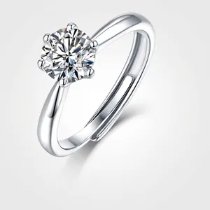 925 Sterling Silber Moissanit Verstellbarer Ring Klassisch Sechs-Klauen-Solitär Luxus Verlobung Hochzeit Schmuck Für Damen