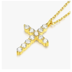 Sparkling 925 sterling silver cross necklace with pavé zircons and 14k gold plating