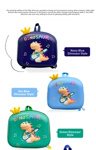 Three hard shell toddler backpacks with 3D dinosaur relief and light-up feature