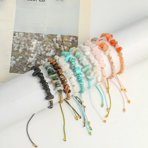 Bohemian handmade adjustable bracelets with colorful natural stones and golden beads